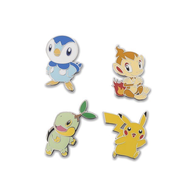 Pikachu, Turtwig, Chimchar & Piplup Pokémon Pins (4-Pack)